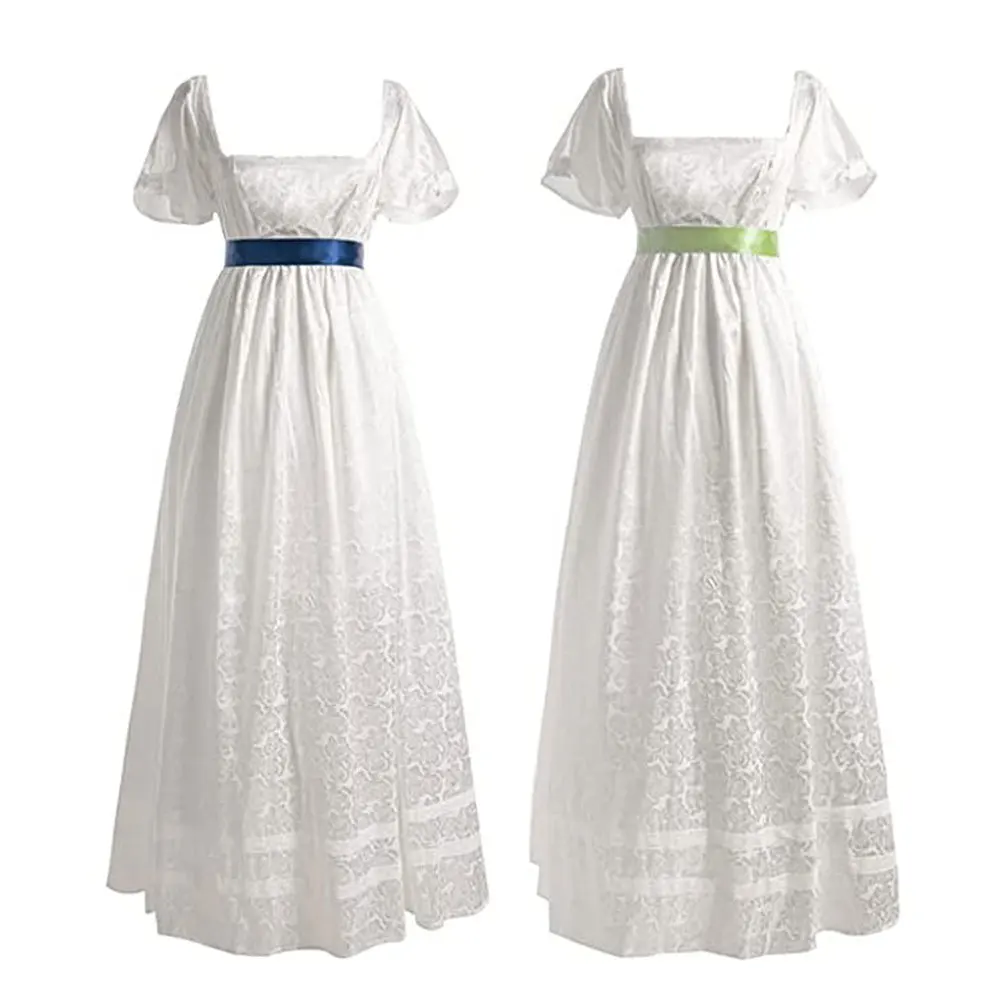Mittelalterliches viktorianisches Korsett für Damen, Vintage-Stil, quadratischer Ausschnitt, langes Kleid, weißes Kate Sharma Regency-Kleid, Bürgerkriegskleid