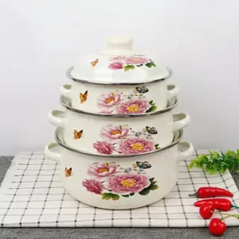 

Enamel Pot Binaural Soup Pot Enamel Stew Soup Pot Boiling Milk Universal Wok Hotpot Cookware