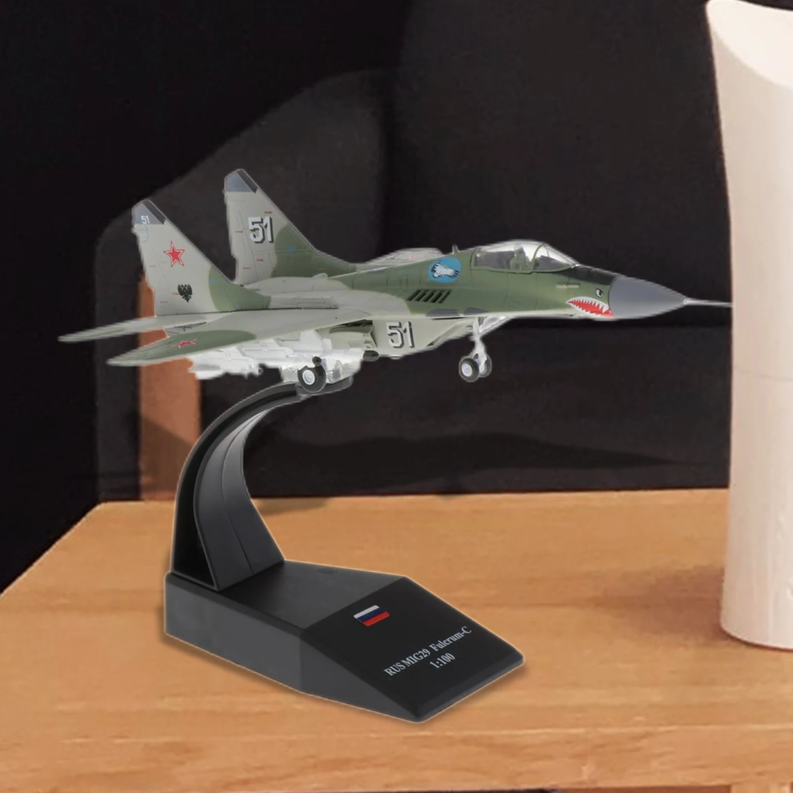 1/100 Scale MIG-29 Russian Fighter Diecast Aircraft Display Model with Stand Metal Fighter Military Plane Model Collection Gift