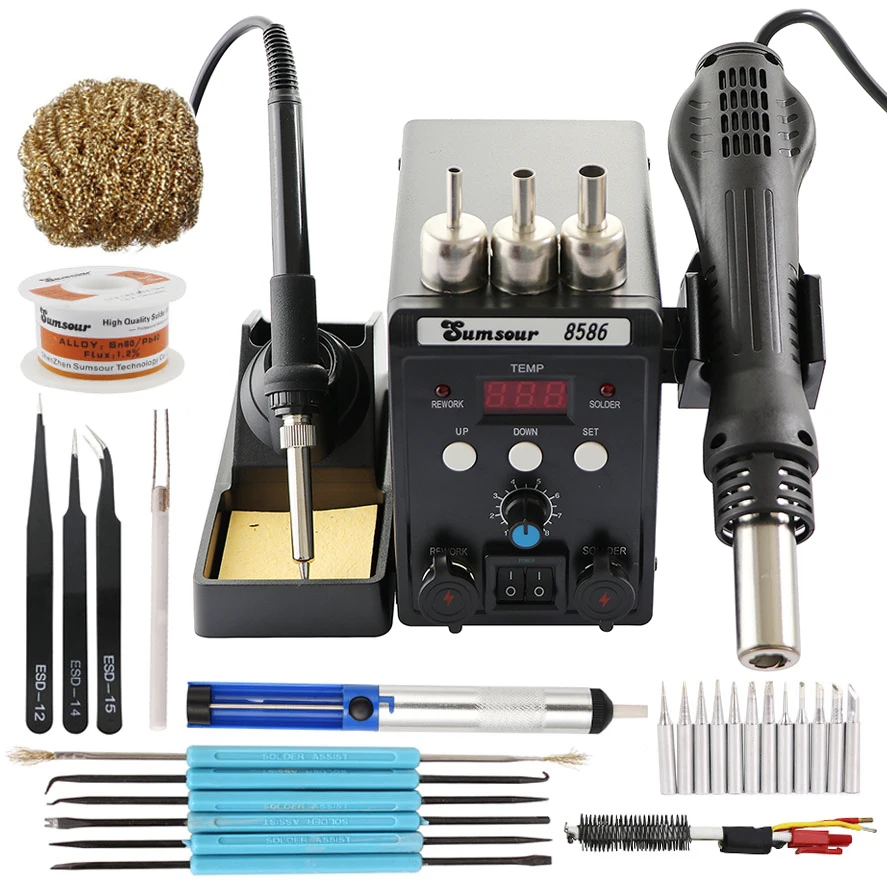 SMD BGA Rework Desoldering Solder Station 8586 110V / 220V 760W ESD Soldering Iron Hot Air Heat Gun For Welding Repair Tools Kit