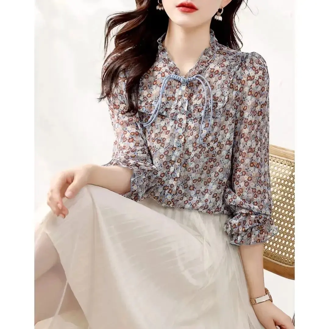 Temperament Ladies Fashion Tops Printing Shirts Summer Thin Slim Trend Blouses All-match New Generous All-match Women's Clothing