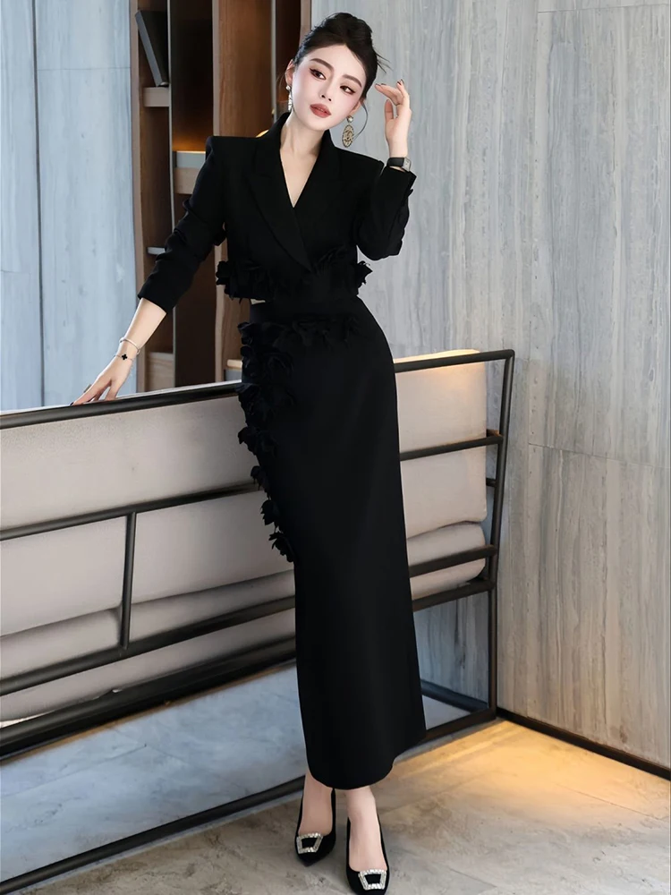 Temperament New Light Luxury Professional Set Autumn Heavy Industry Three Dimensional Cutting Flower Suit Coat+Half Skirt image 4