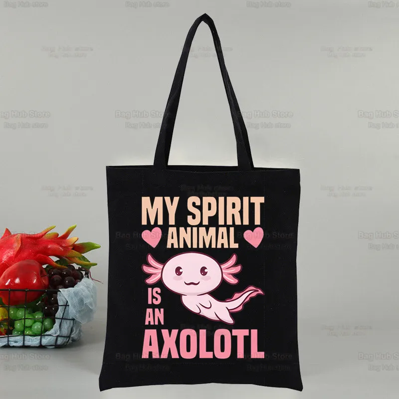 Axolotl Cute Cartoon Harajuku Canvas women's Ulzzang Black Large Capacity Casual Fashion Animal Kawaii Shoulder Bags