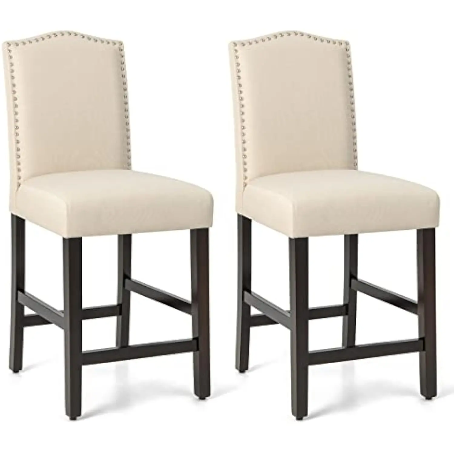 

Bar Stools Set of 2, 25 Counter Height Bar Dining Chairs with Rubber Wood Legs, Footrest, Max Load 330 Lbs, Nailed Upholstered