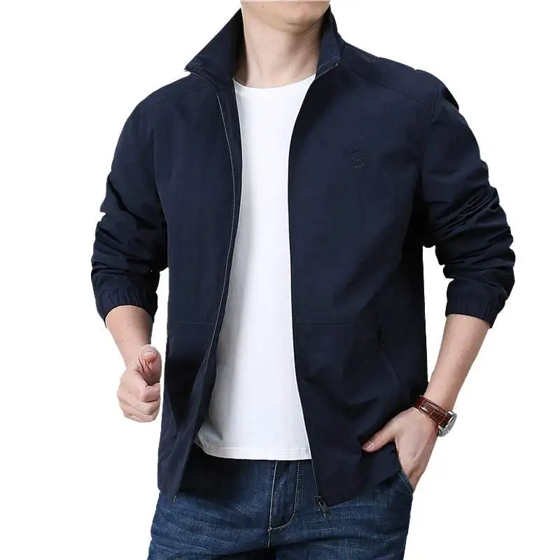 

Spring Casual Men's Jaet Loose Top Breathable Thin Middle-aged Outerwear Long Sve Zipper ket Decorated Lightweight