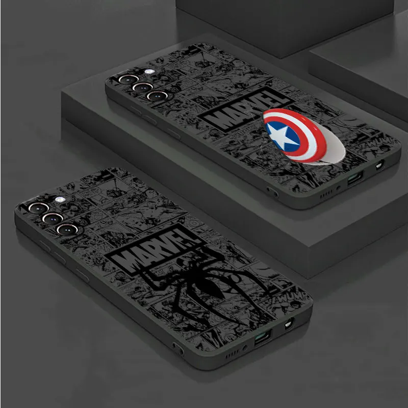 Funda con Logo de Comics Marvel para Samsung Galaxy S23 Ultra S22 5G S21 FE S20 Plus S10 4G Note20 10Lite, funda suave negra para teléfono