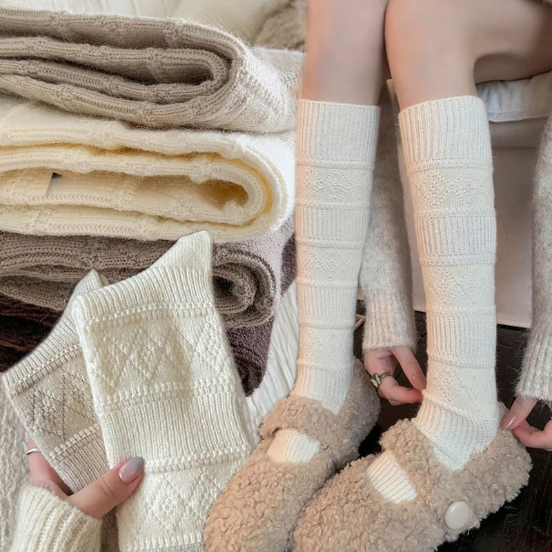 

Solid Color Winter Women Stockings Retro High Quality Japanese Style New Knee High Socks Warm Casual Simple Thicken Long Socks