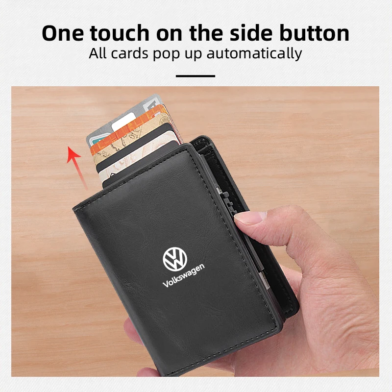 Auto Eject Cards Holder Coin Organizer Men Purse Wallet Gift For Volkswagen VW Golf GTI Polo Passat Scirocco Tiguan Jetta T-ROC