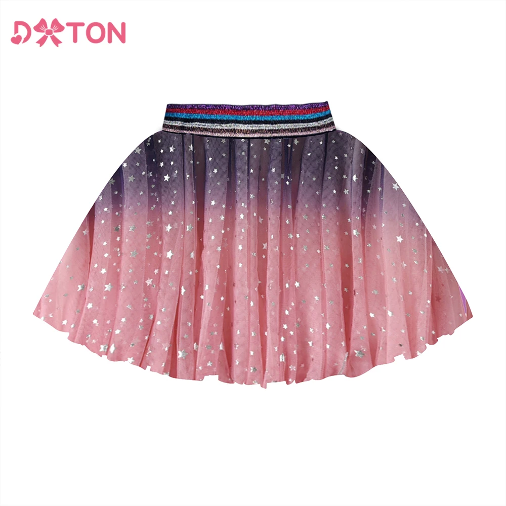 DXTON Kids Mesh Miniskirts Stars Glitter Ballet Dance Girls Princess Tutu Pettiskirt Sequin Gradient Tulle Girls Skirt Clothes