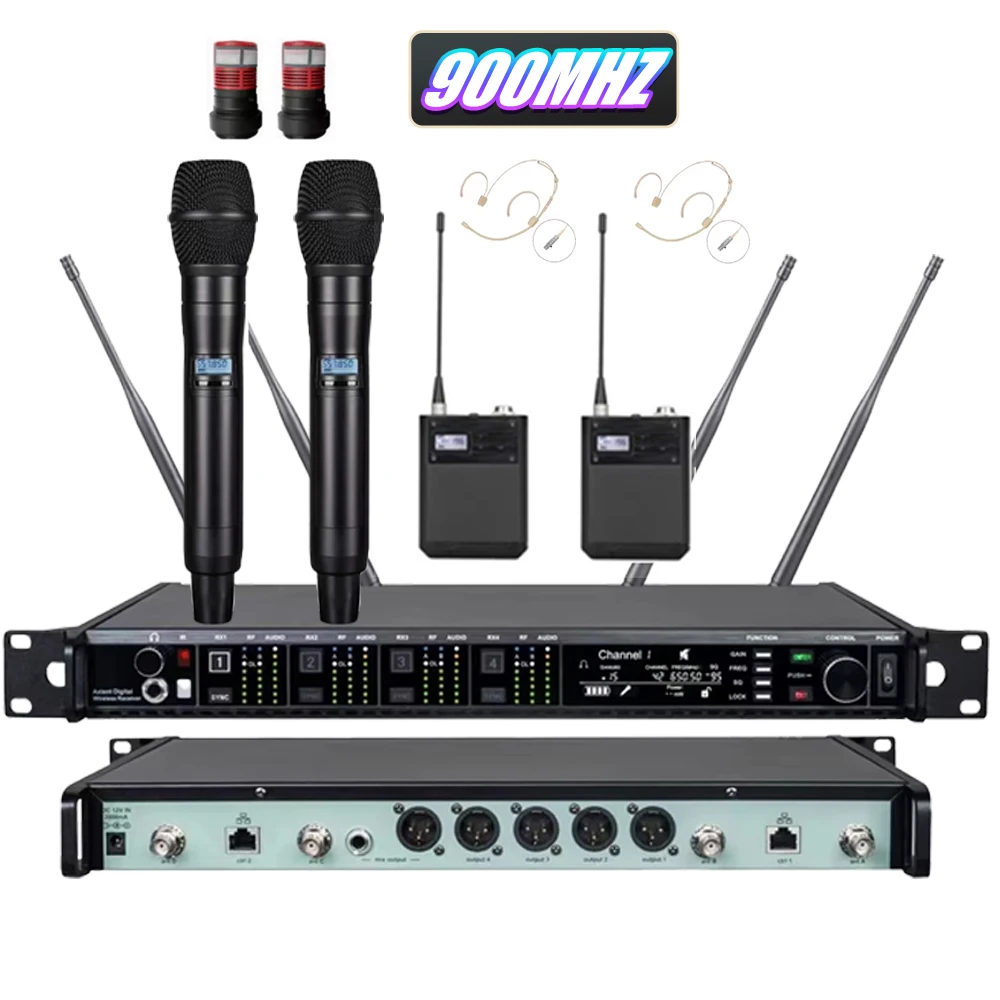 Paulkitson AD4Q KSM9 Professioneel Draadloos Microfoonsysteem 4-Kanaals 500/600/900MHZ Headset Microfoon Lavalier Voor Podium Buiten
