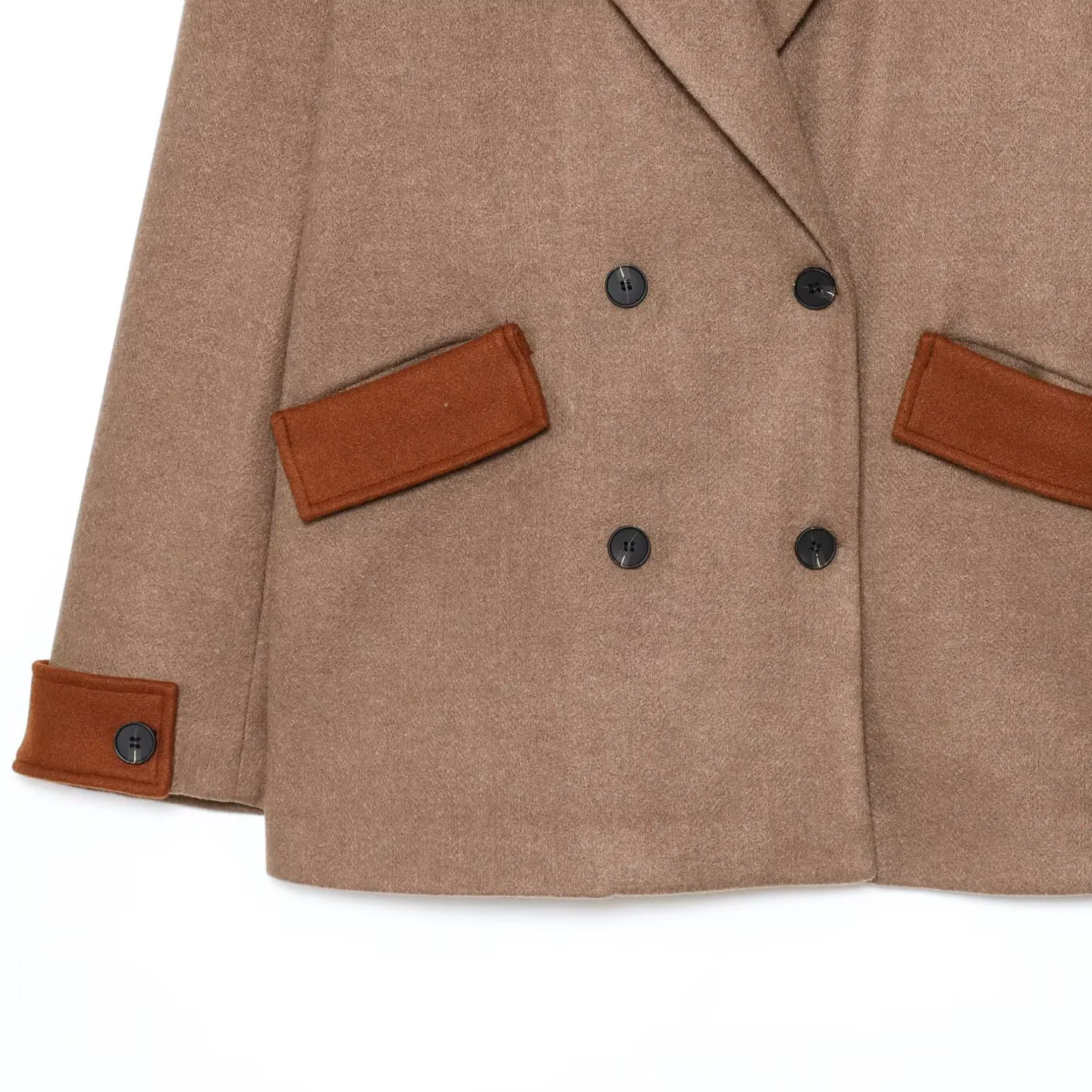 

Faionable Loose Woolen Coat for Women Spring Summer New Arrival Ele Patchwork Straight Cut Long Sve Suit Jaet