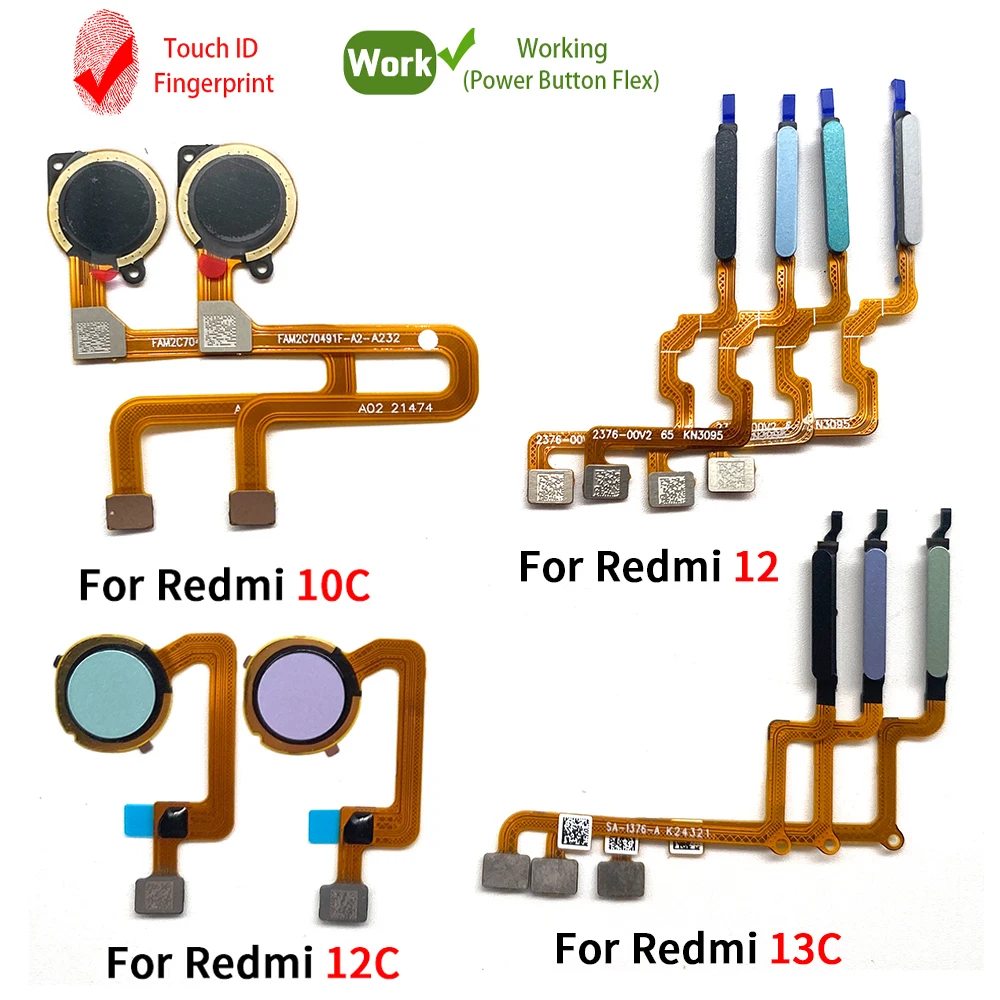 Fingerprint Sensor Scanner Touch ID Connecter Flex Cable For Xiaomi Redmi 13C 12 12C 10C