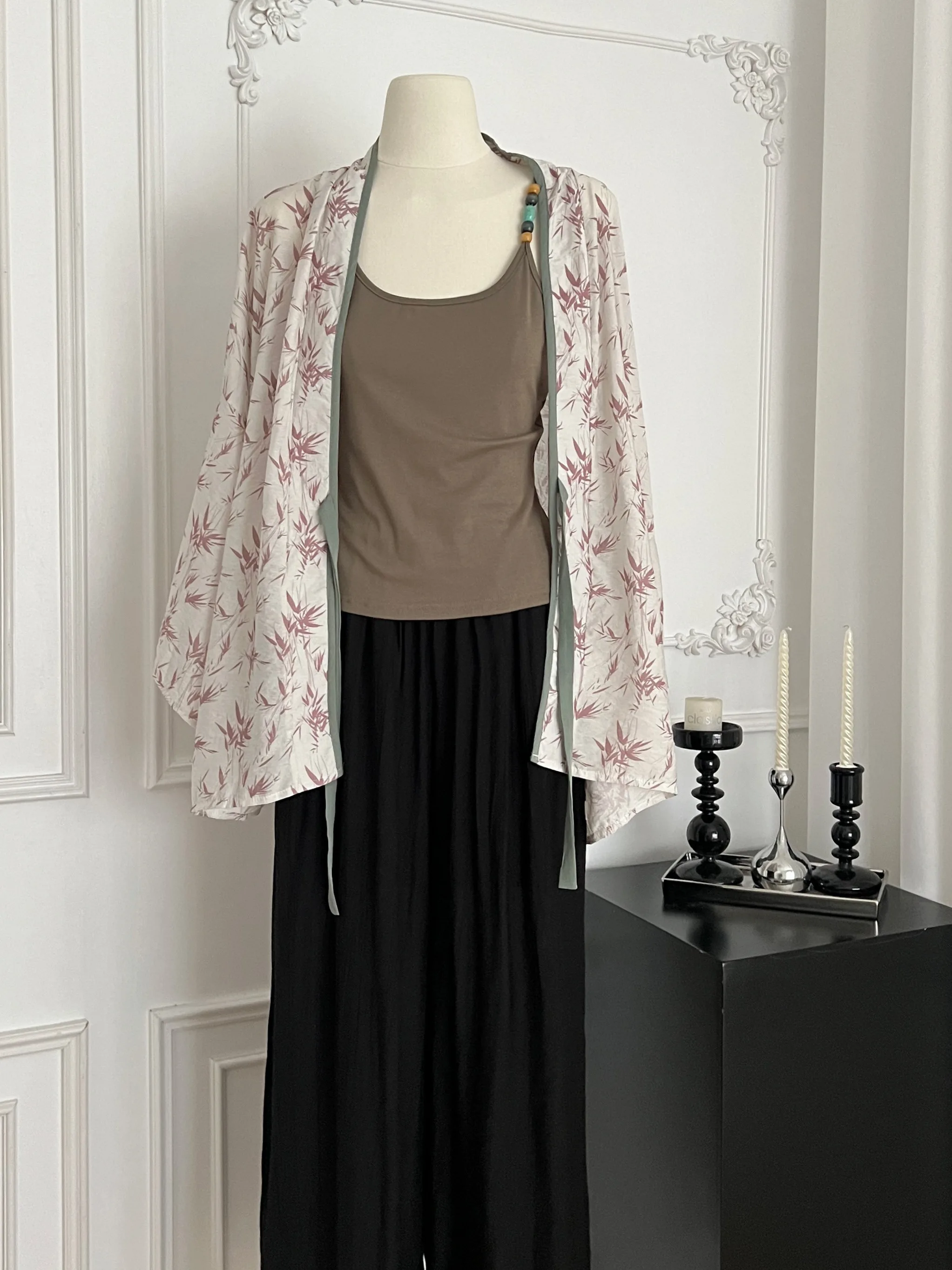 

Новый китайский Sle женский свободный длинный све с принтом irt Jaet с жилетом на бретельках и широкими брюками, комплект футболок