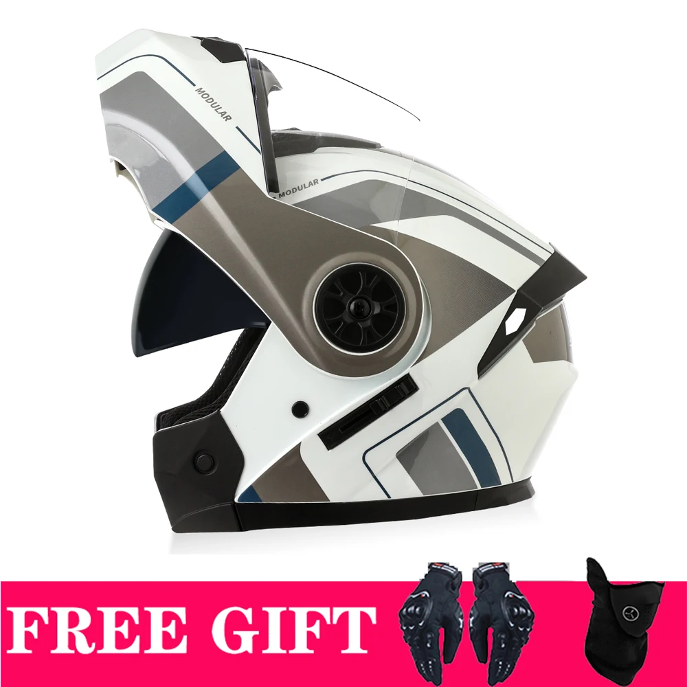 Double Visors Bluetooth Helmet Modular Full Face Motorcycle Four Seasons Helmet Dual Lens Motorbike Helmet for Man Women Kask
