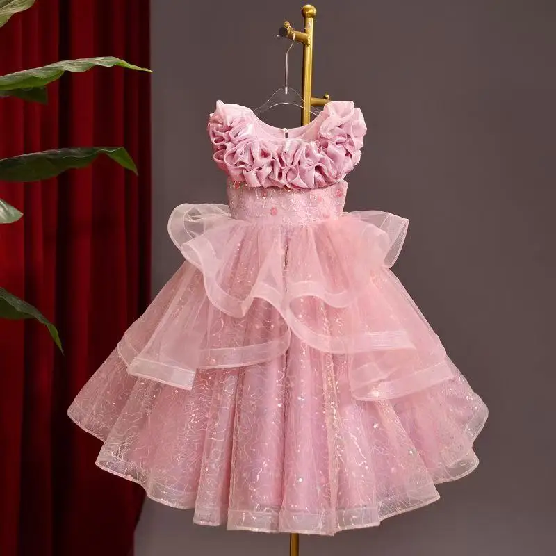 

Girl princess Wind Glitter Dress Fashion 2026 New Children's Birthday Show Performance Dress High end Children's Wear