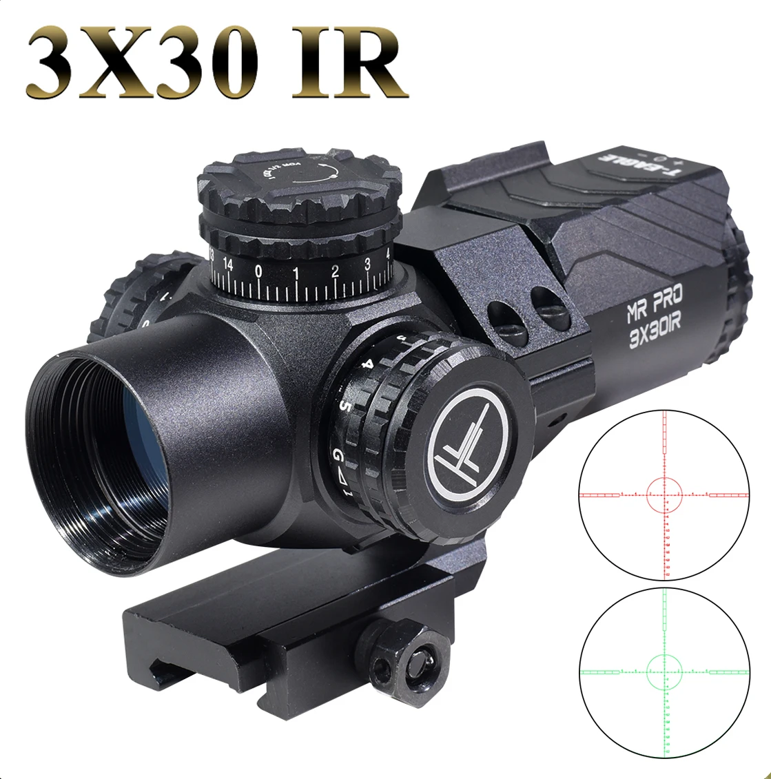

Tactical 3x30IR Optical Red Green Illumination Compact Crosshair Short Riflescope 3x Collimator Hunting Airsoft Fits 20mm Rail