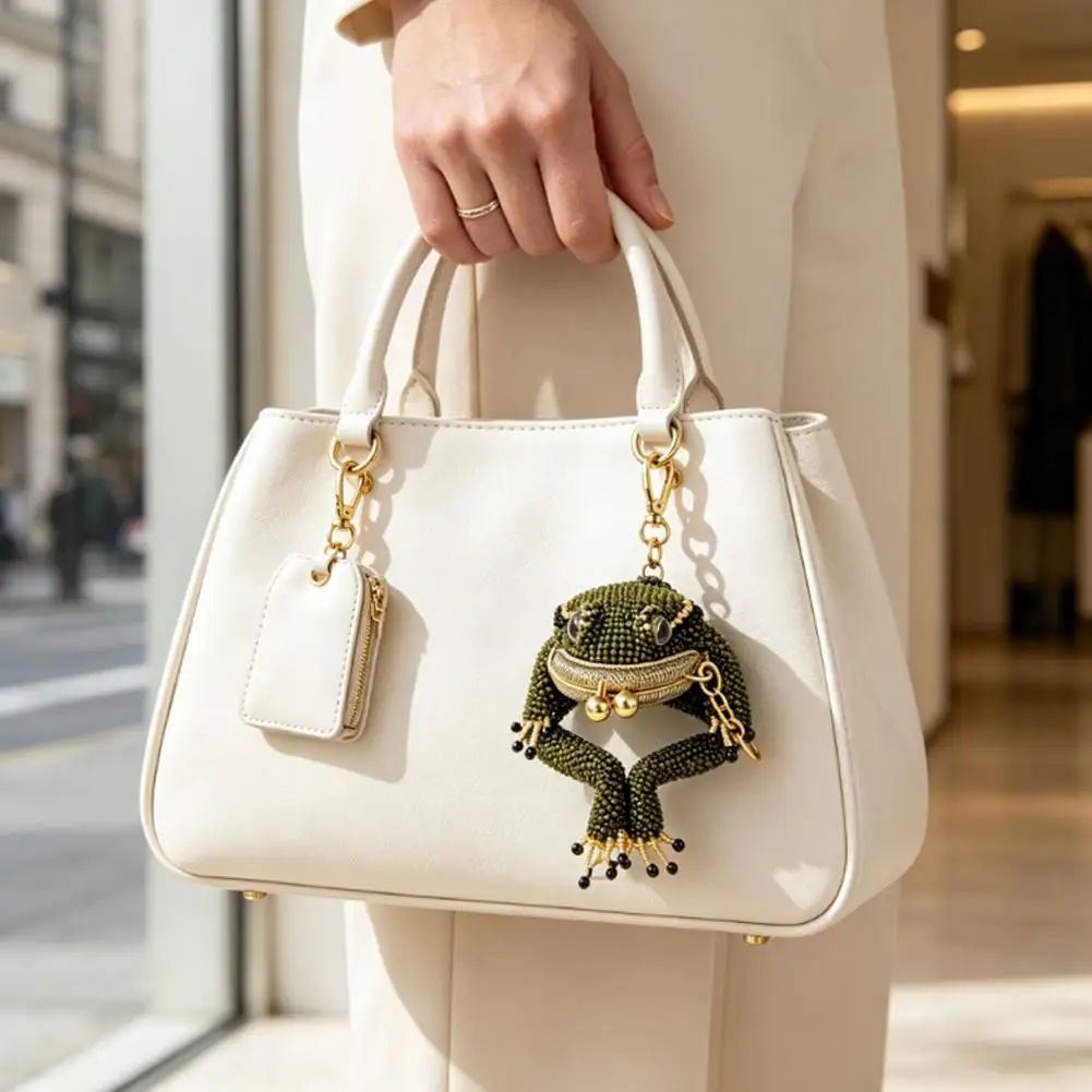 Mini Frog Purse Vintage Beaded Animal Shaped Kiss Lock Coin Bag Portable Keychain Decorative Pouch