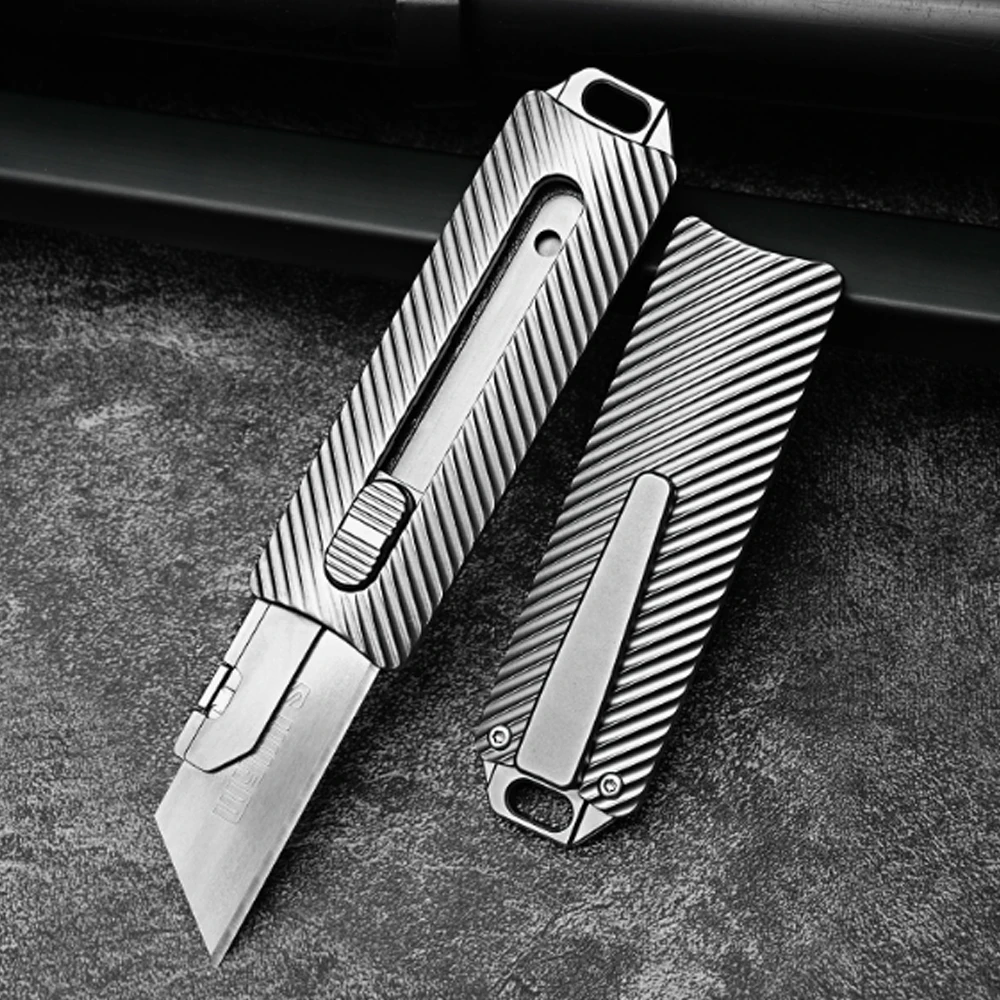 Titanium Alloy Utility Knife SK5 Blade EDC Outdoor Survival Tool Sharp Cutter Push-pull Knife Replaceable Blade Express Box Knif