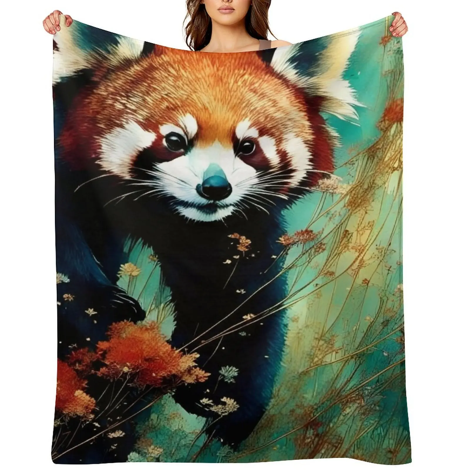 

Red Panda Throw Blanket Vintage Furrys Hairy Plaid on the sofa Blankets
