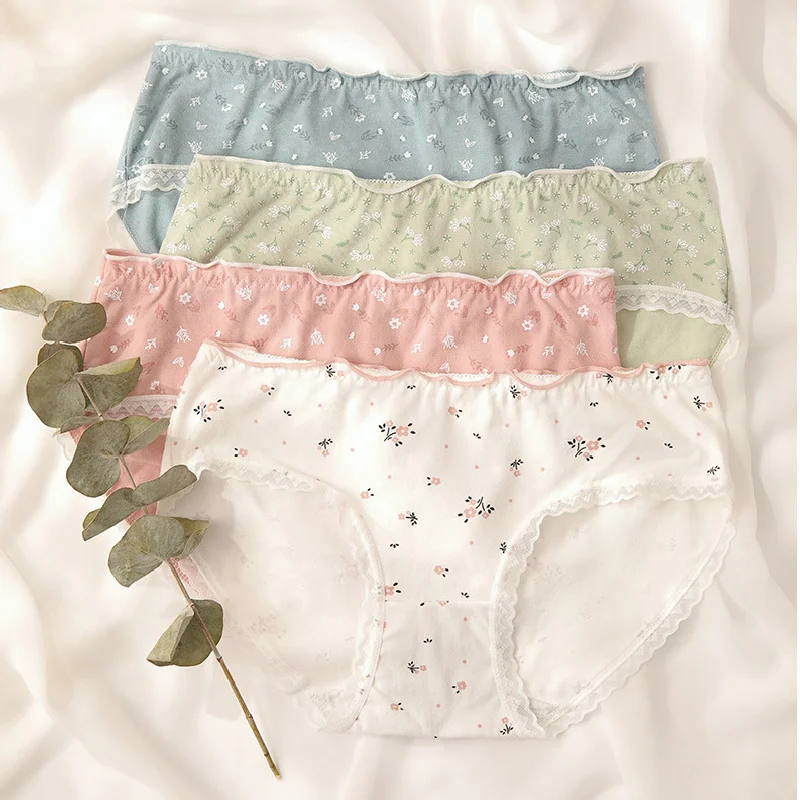 New Women Panties Antibacterial Cotton Lace Underwear Women's Floral Sweet Girls Briefs Mid-waist Shorts Female Lingerie M-XXL