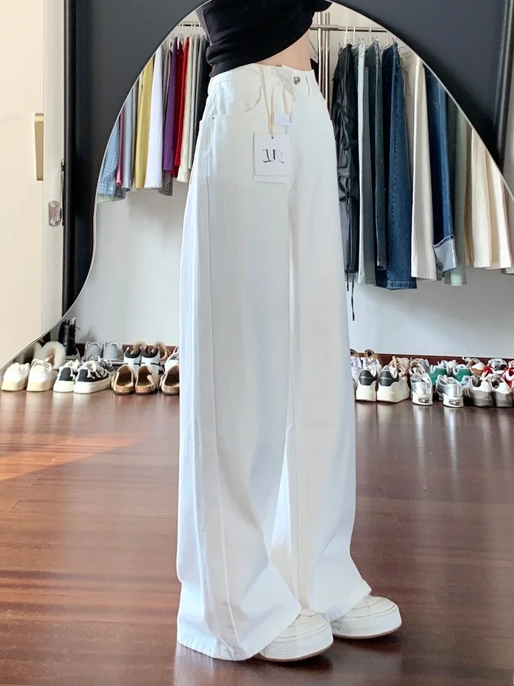 

Белые узкие джинсы с широкими штанинами, женские джинсы с высокой талией, свободные брюки прямого кроя, универсальные повседневные брюки на весну и лето, новое поступление