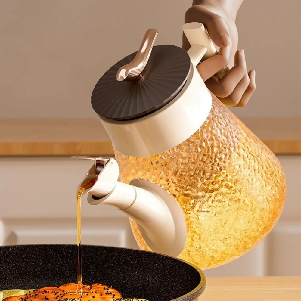 

Food Grade Glass Oil Bottle Anti-Drip Nozzle Thickened Oil Canister with Oil Brush Automatic Open Close Oil Pot Cooking