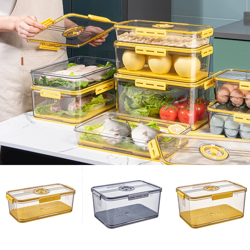 Refrigerator Storage Box Transparent Food Grade PET Plastic Chronograph Frozing Storage Box