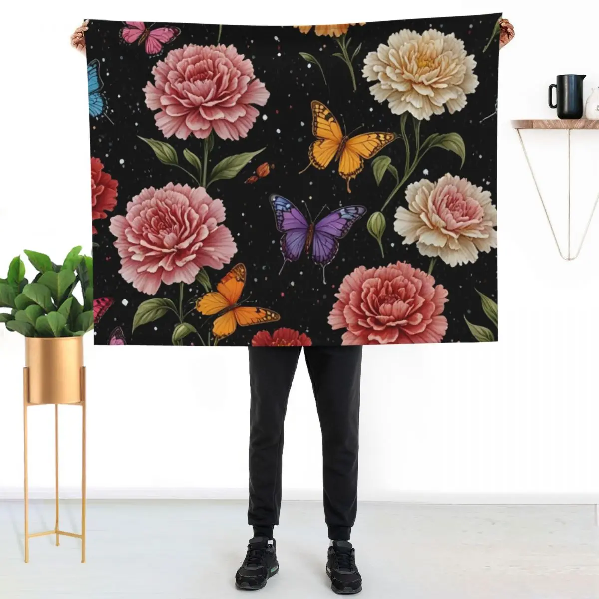

Mix carnation flowers and butterflies Throw Blanket Cozy Home Blanket Gift for Christmas Holiday