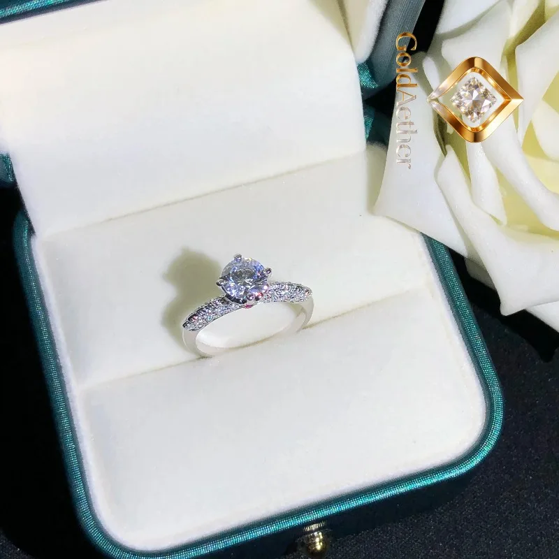 

GoldNouveau Solid Platinum 950 Ring 1Ctw 6.5mm D VVS1 Moissanite Engagement Ring High Quality Female PT950 Stamped R162