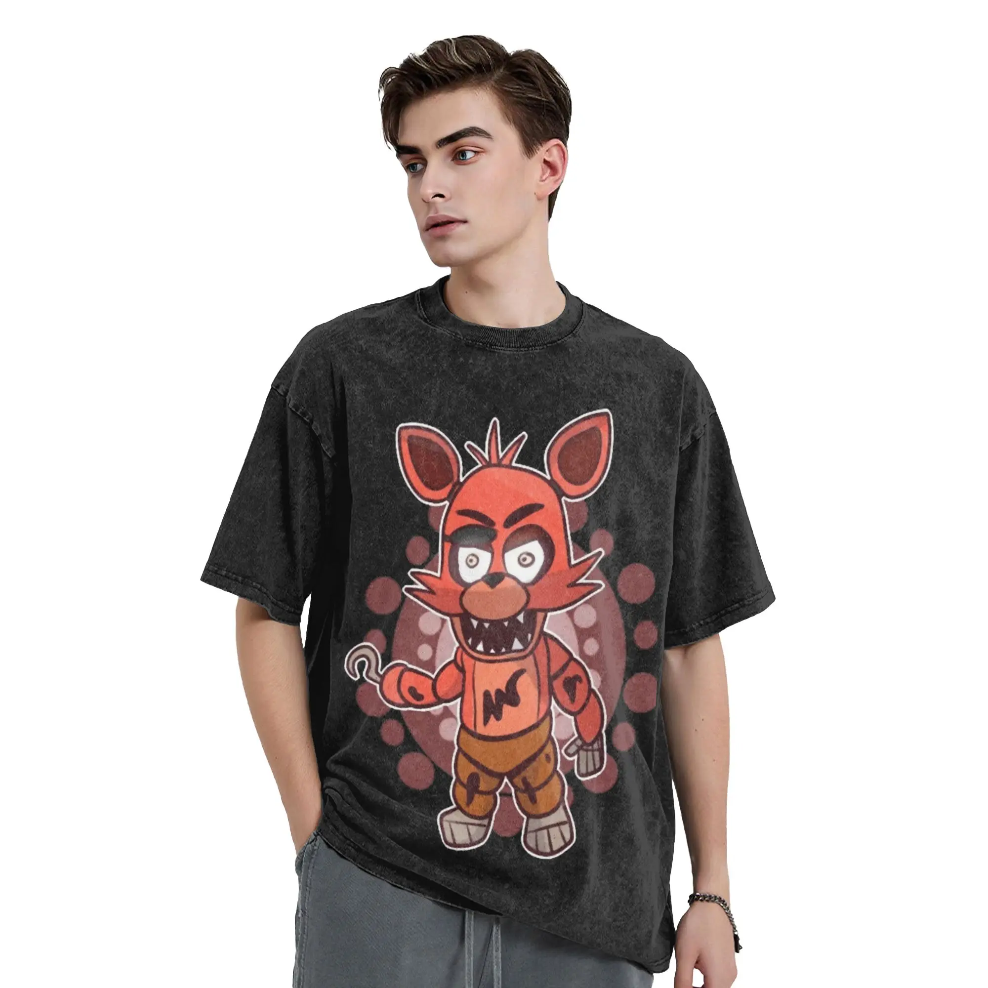 

FNAF At Freddys T Shirts Hip Hop Washed Short Sleeve Harajuku T-Shirts Fashion for Men Women Tops Streetwear Summer Tees