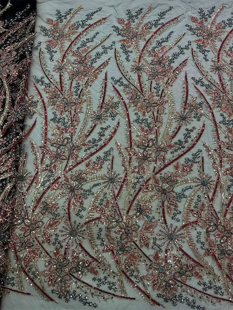 5yard nail bead sequin embroidery tissus,soft lace fabric,Evening gown,Wedding dress designer diy fabrics for clothing