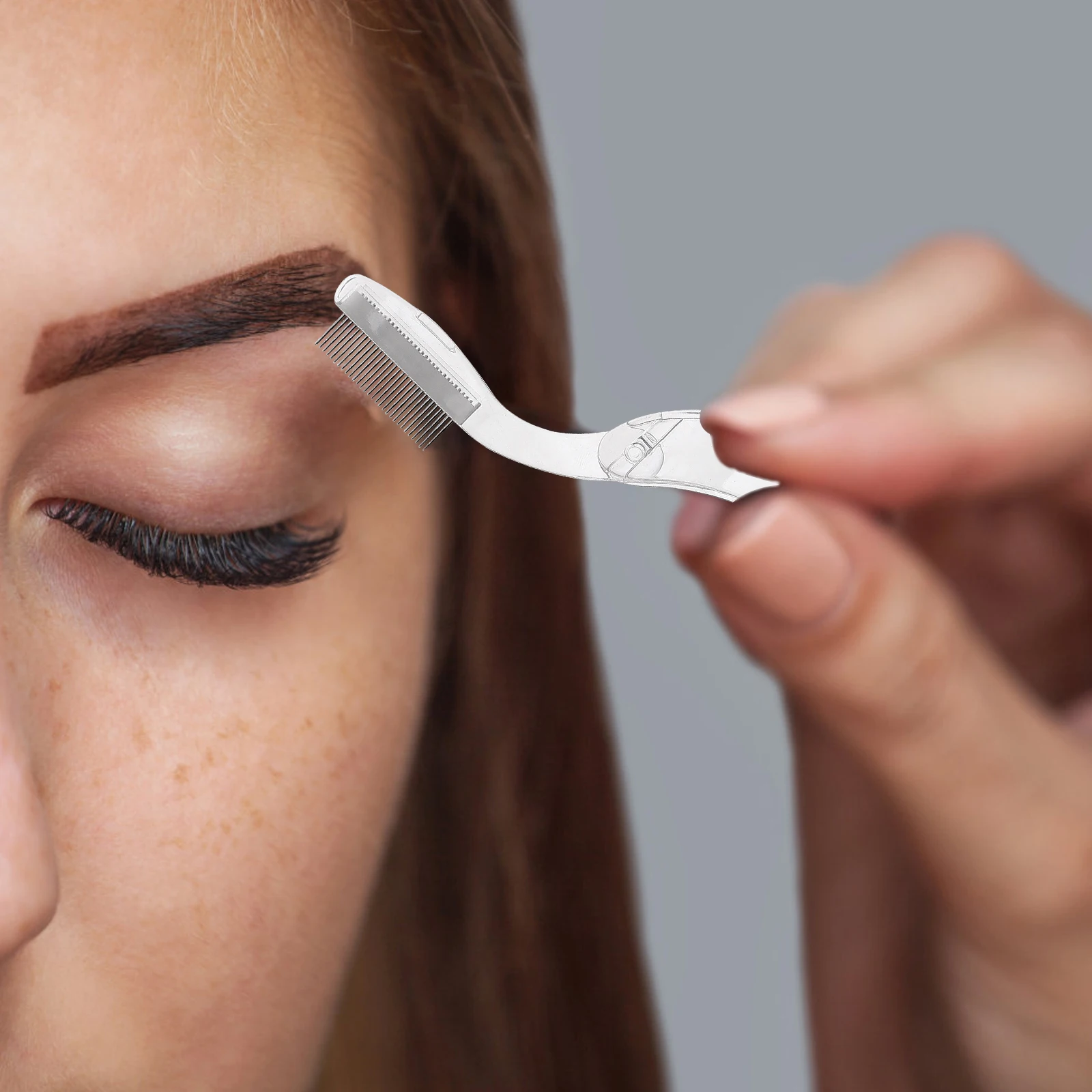 หวีจัดแต่งขนตาและคิ้ว 2 ชิ้น ทำจากโลหะ อุปกรณ์แต่งหน้าแบบพกพา หวีแยกขนตา อุปกรณ์เสริมความงามสำหรับคิ้วและขนตา