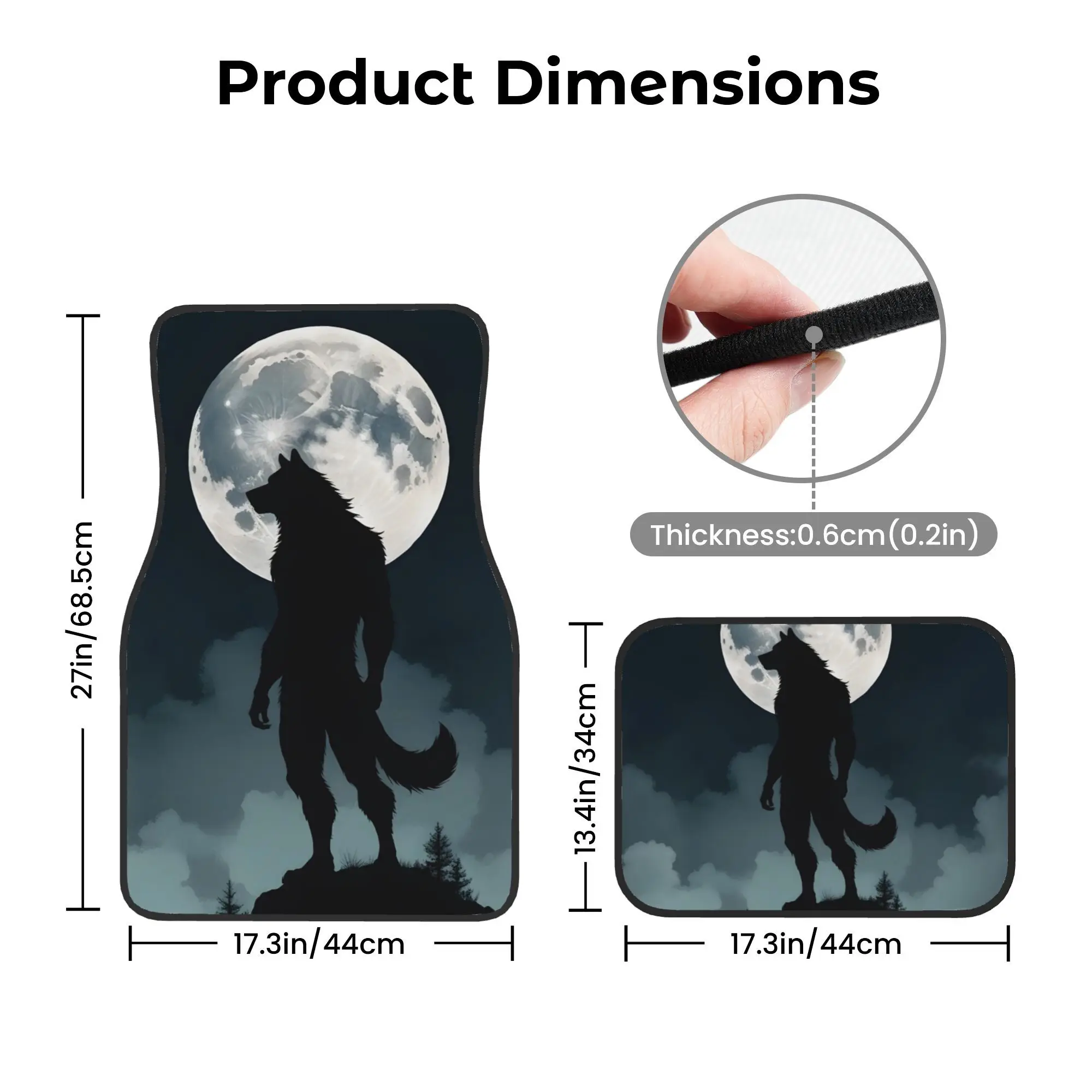 4pcs Werewolf Silhouette Under Moon Car Floor Mat - Easy-Clean Interior Accessories | Universal Fit For Most Vehicles
