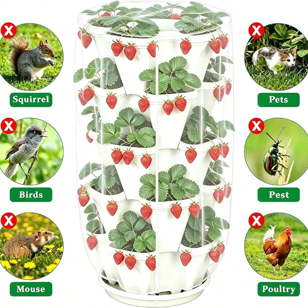 Portable with Zipper Mesh Plant Covers Protection Reusable Strawberry Covers Stackable Insect Netting Garden