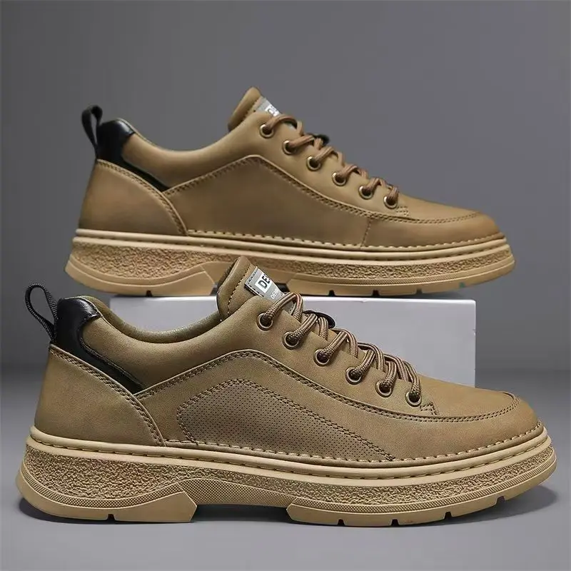 

Men's Spring Autumn New Leather Lace Up Work Shoes Thick Sole Non Slip Waterproof Round Toe Low Top High Quality Casual Shoes