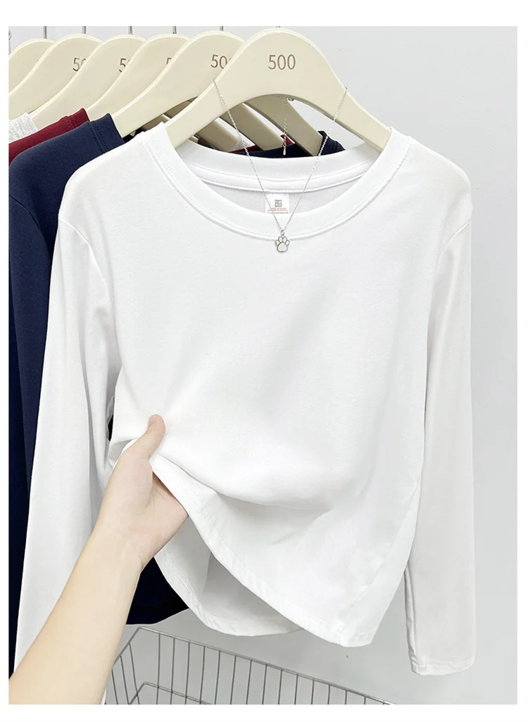 Neues Langarm-Vielseitigkeits-T-Shirt für Damen, Frühling Herbst 2026, O-Ausschnitt, Einfarbig, Basis-Layer-Oberteil, Damenkleidung, Y2k T-Shirt – Detail 29
