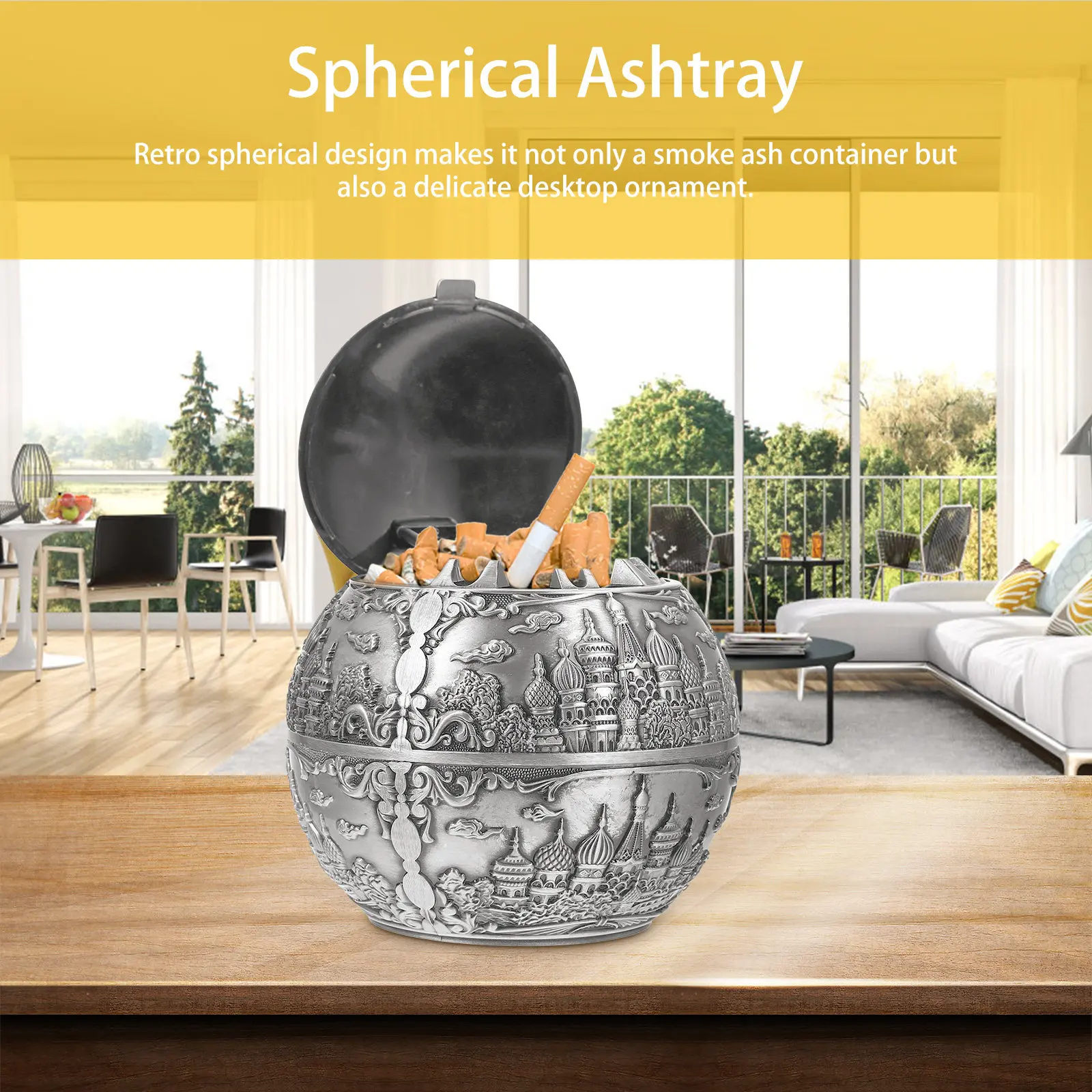 

Retro Metal Ashtray High Quality Smoke Holder Office Home Decor Cigarette Container R om Color Pattern