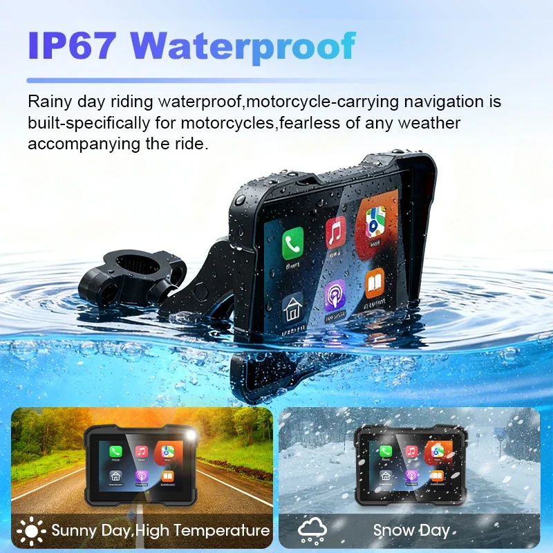 5 inch Motorcycle Navigation Wireless CarPlay Android Auto IPX7 Waterproof Display Dual Bluetooth Moto Monitor Support TPMS