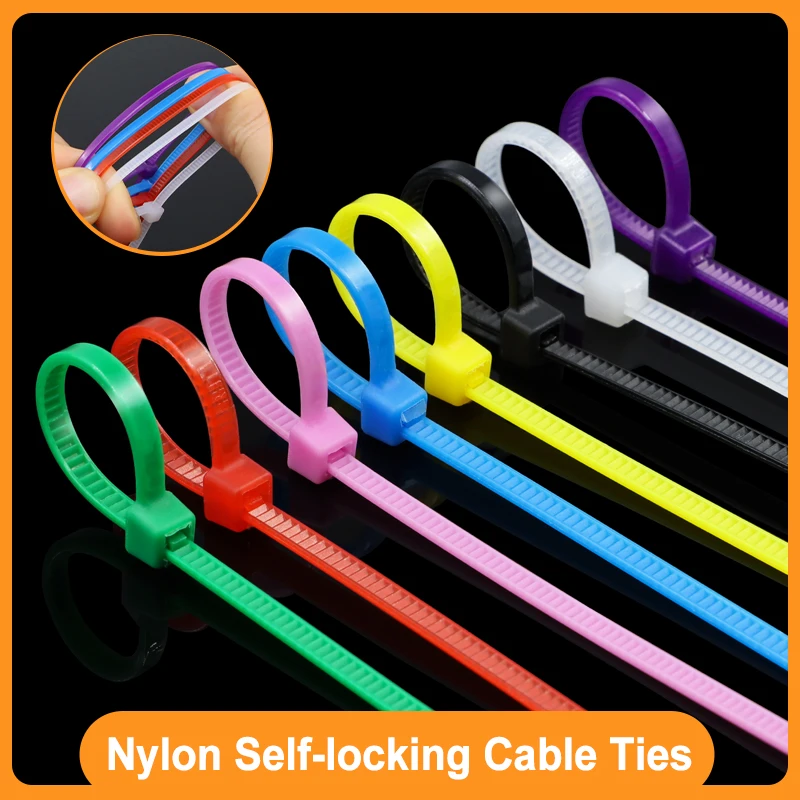 

100~500pcs Cable Ties Nylon Self Locking 100/150/200mm Color Plastic Zip Wire Binding Wrap Straps DIY Cable Fastening Organiser