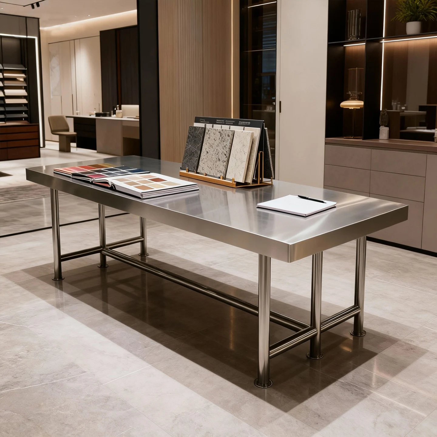 Decoration material selection Swatch display table Material sample display table Whole house custom store Nakajima workbench
