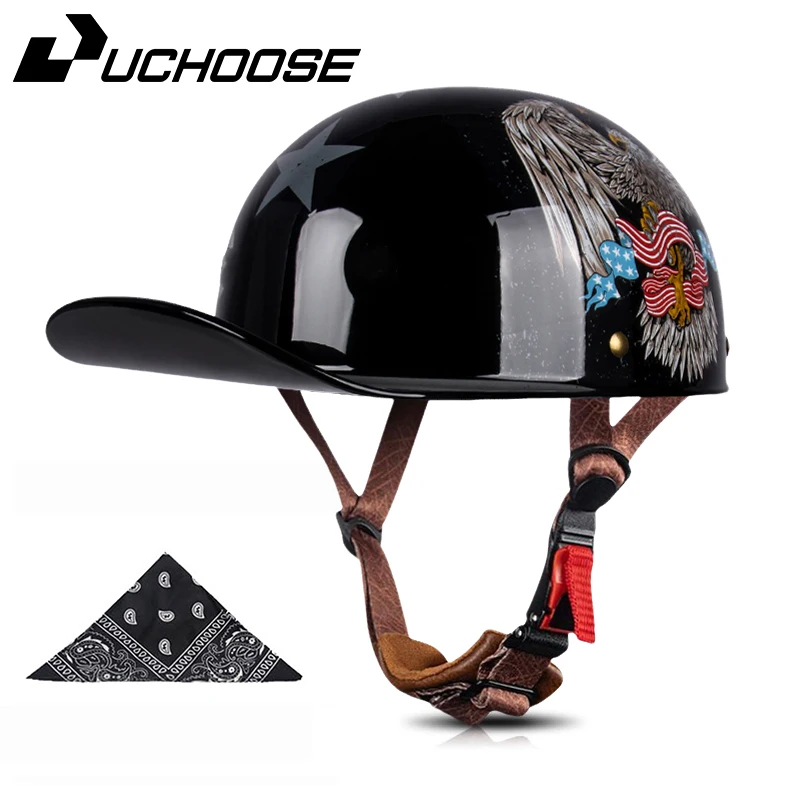 Uchoose Retro Baseball Cap Motorcycle Half Helmet, DOT Approved Adult Vintage Motorcycle Open Face, for Scooter Moped Cruiser