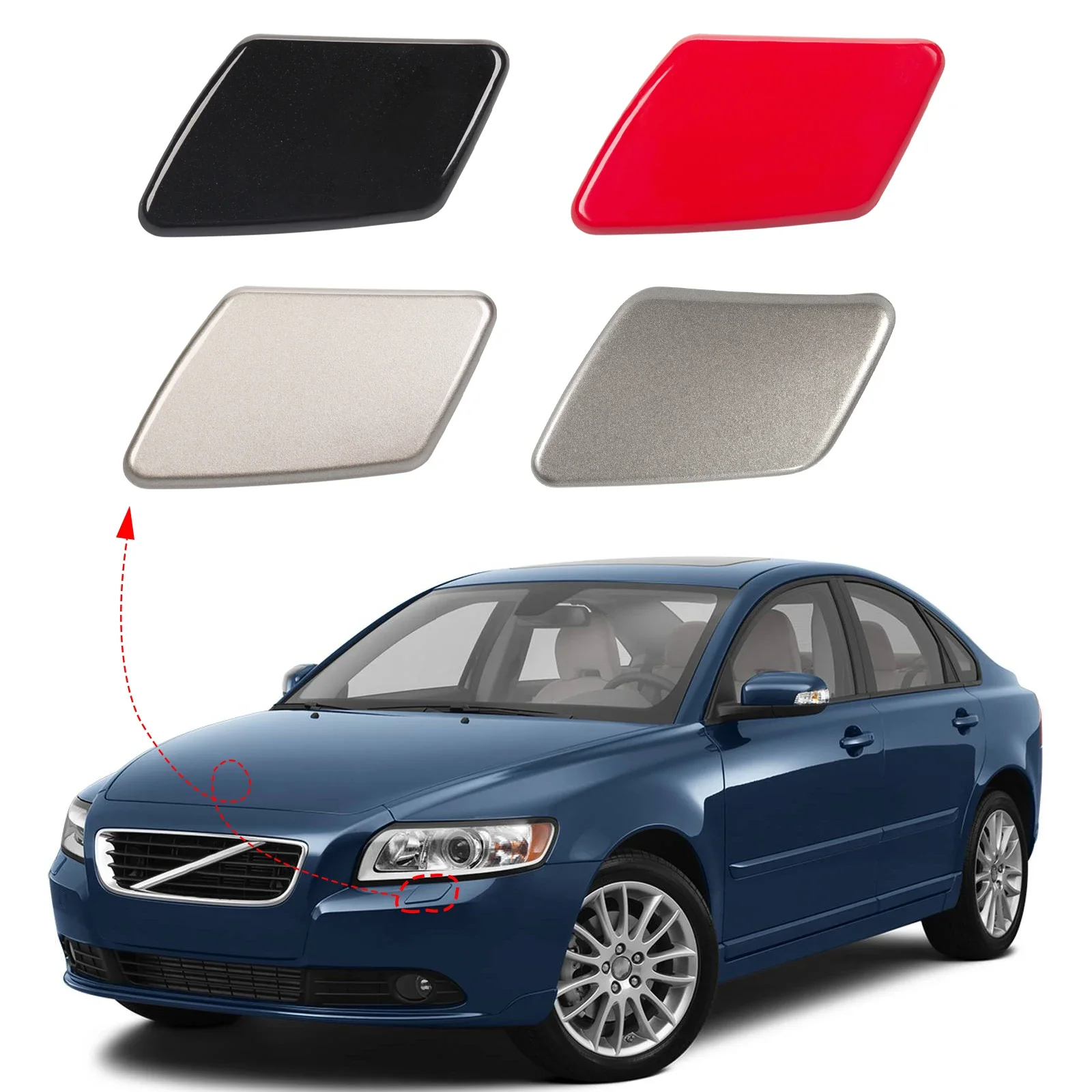 

Front Bumper Headlight Washer Cover Headlamp Jet Spray Nozzle Cap For VOLVO S40 V50 Accessories 2005 2006 2007 39991798 39991799