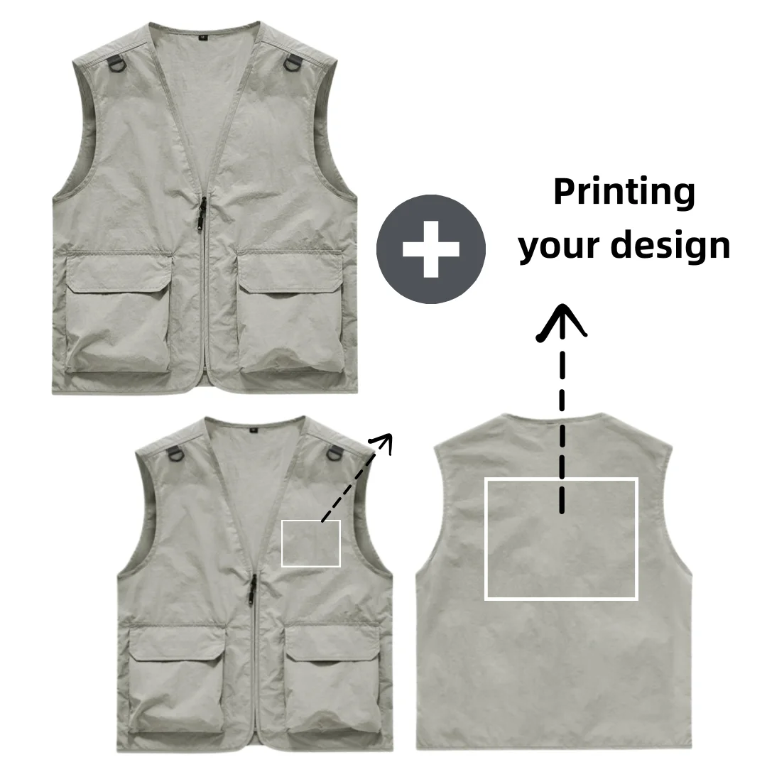 2026 Outdoor Multi Pocket Vest quick-drying Waterproof jacket for Hiking Fishing Photographers Volunteers Printing LOGO