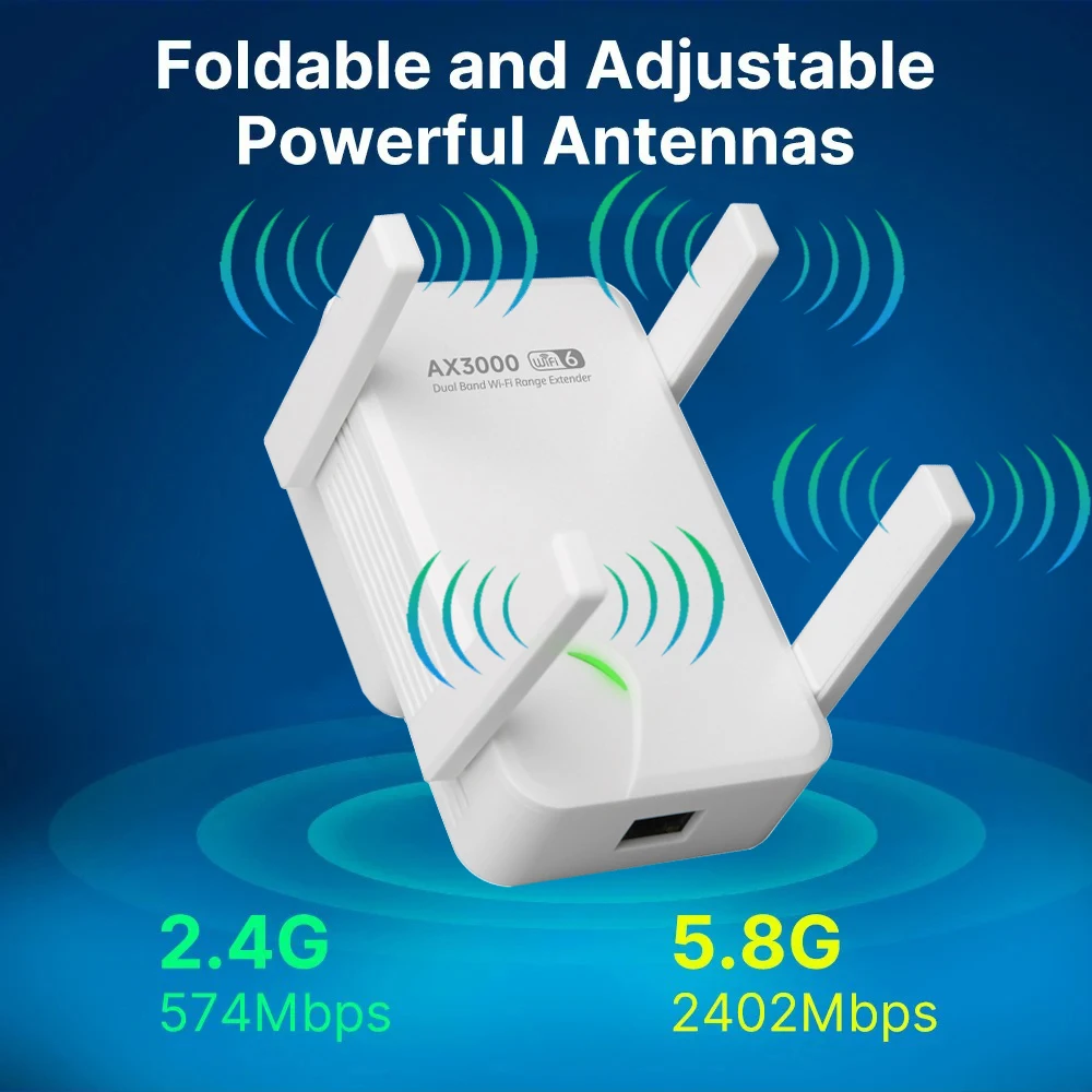 WiFi 6 AX3000 Wireless Repeater Dual Band 2.4GHz 5GHz 802.11AX Wi-Fi 6 Extender Amplifier WPS Router Long Range Signal Booster