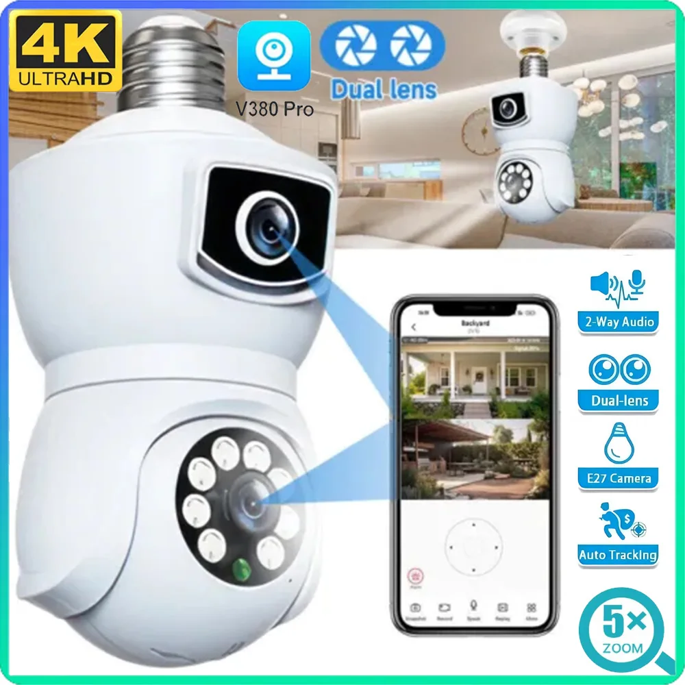 64GB 4K WiFi 8MP Ultra HD Surveillance Camera Dual Lens Dual Screen Auto Tracking Camera Color Night Vision Motion Detection Cam