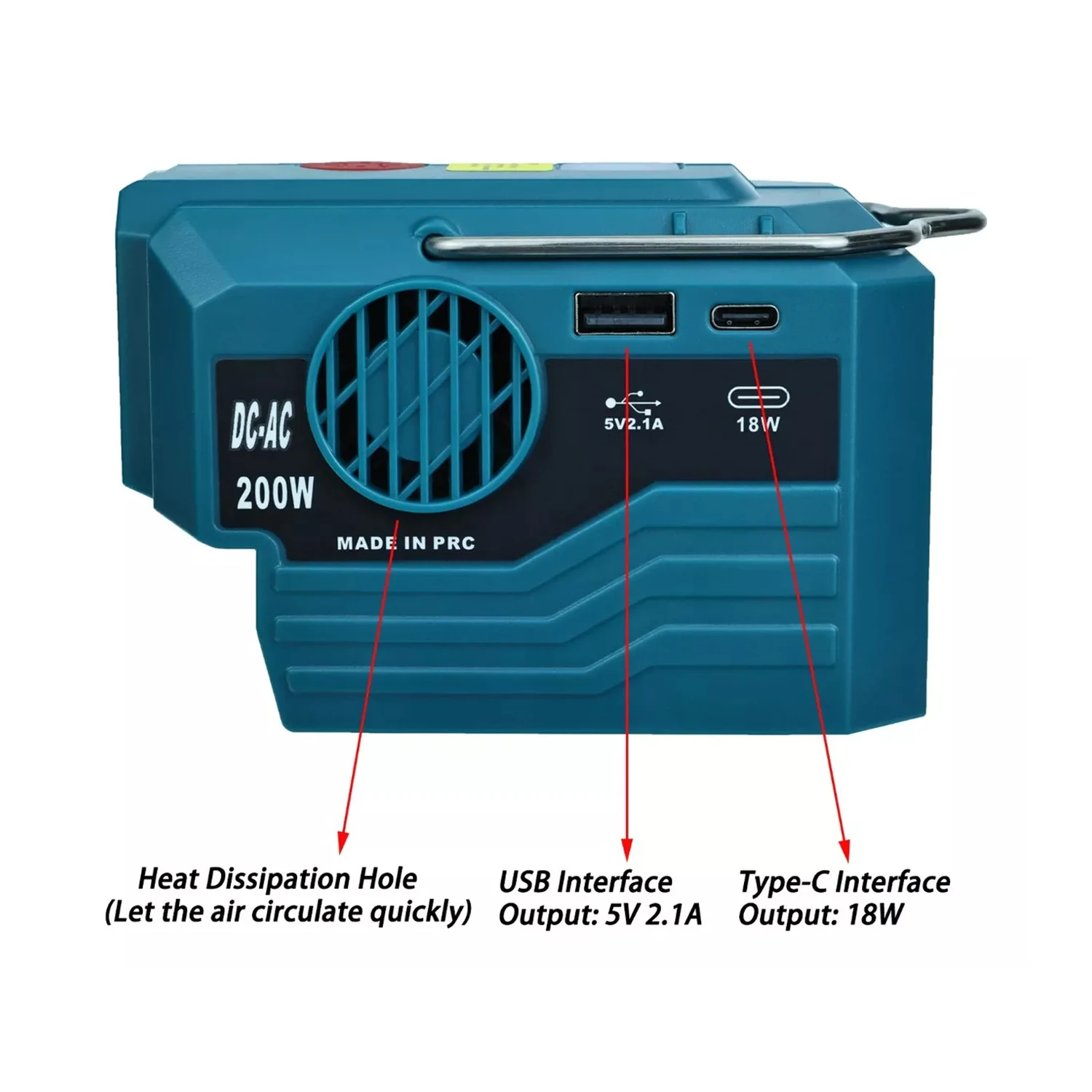 Imagem -02 - Conversor de Adaptador de Bateria para Makita Ferramenta Elétrica com Ganchos de Elevação Porta Usb tipo c 220v