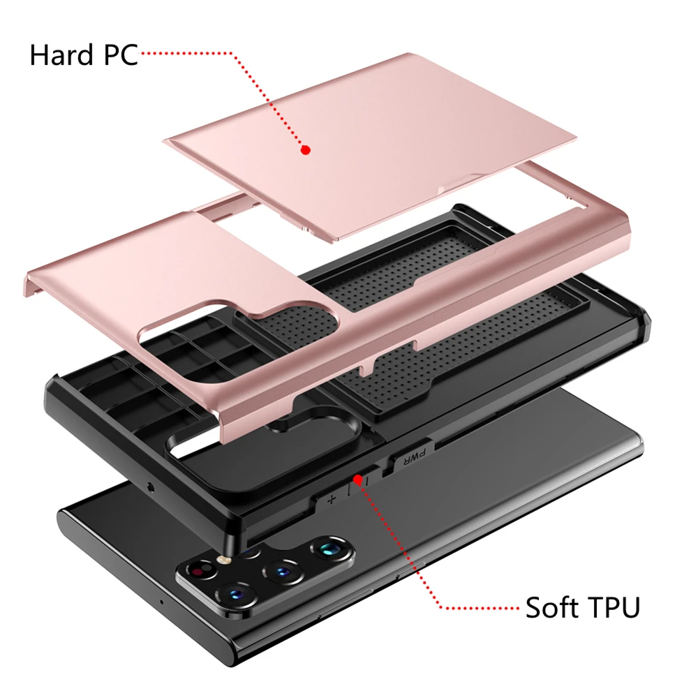 Samsung S22 Ultra Business Case For Samsung Galaxy S22 Ultra S21 S20 FE Plus Slide Armor Card Slots Cover For Galaxy S22+ S21 5G