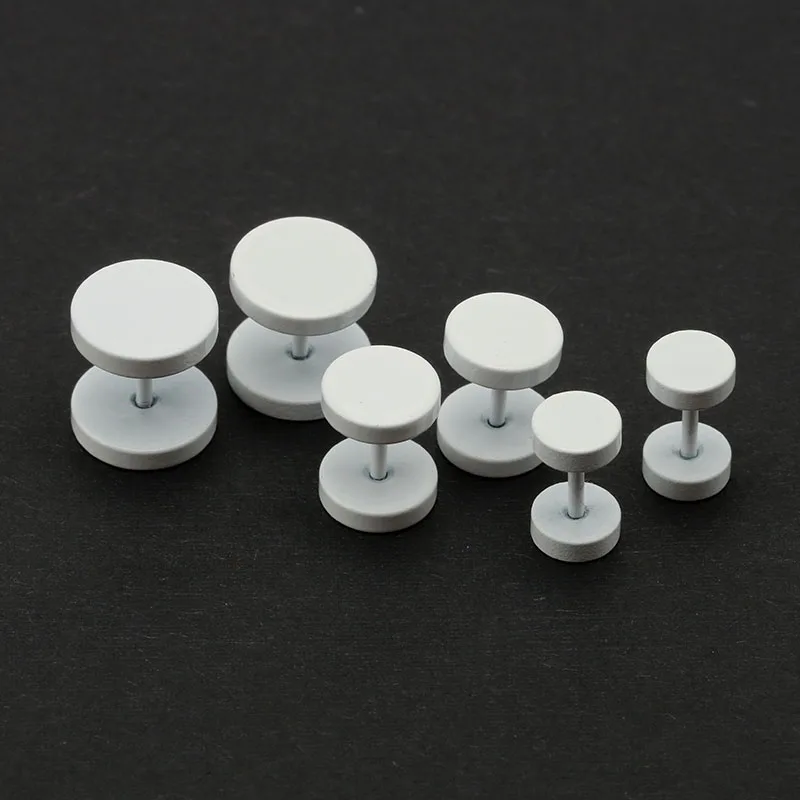 2PCS Fashion Men\'s Women\'s Ear Studs Earrings Fake Ear Plugs White 6mm 8mm 10mm Screw Round Barbell Jewelry Stainless Steel Punk