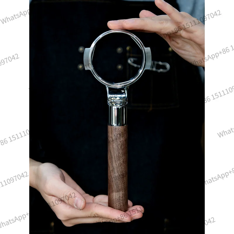 1pcs  mischief prank flat bottomless coffee handle suitable for E61 hot mom black walnut wood weight 400g