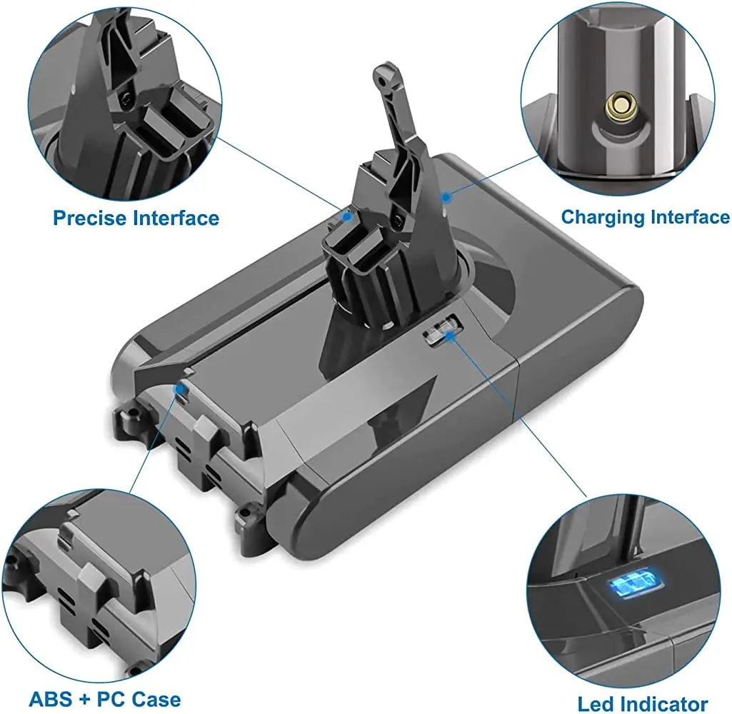 Powtree 6.0Ah 21.6V For Dyson V8 Battery Absolute V8 Animal Li-ion SV10 Handheld Vacuum Cleaner series Rechargeable batteries